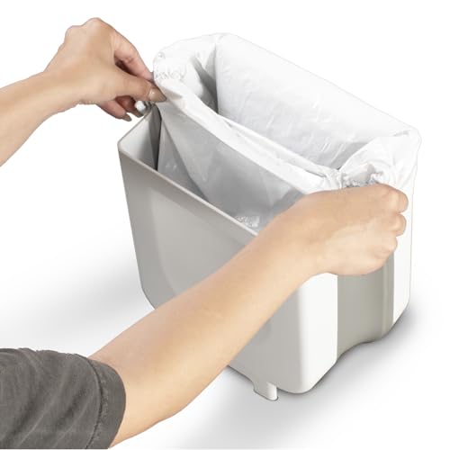 Glad Roomate Collapsible Waste Bin | Compact Travel Trash Can with Space-Saving Expandable Design | Indoor and Outdoor Disposal Basket, 2 Gallon, White