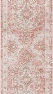 BoutiqueRugs Blush & Light Pink Collection Kandos Bohemian Oriental Medallion Area Rug - Traditional Floral Carpet for Living Room, Bedroom - Blush, Dusty Pink, Cream - 5'3" x 7' (5x7 Area Rug)