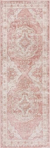 BoutiqueRugs Blush & Light Pink Collection Kandos Bohemian Oriental Medallion Area Rug - Traditional Floral Carpet for Living Room, Bedroom - Blush, Dusty Pink, Cream - 5'3" x 7' (5x7 Area Rug)