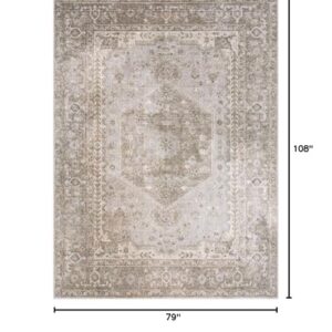 BoutiqueRugs Gael Farmhouse Area Rug - Machine Washable - Olive, Light Blue, Tan - 6'7" x 9'