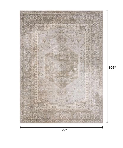 BoutiqueRugs Gael Farmhouse Area Rug - Machine Washable - Olive, Light Blue, Tan - 6'7" x 9'