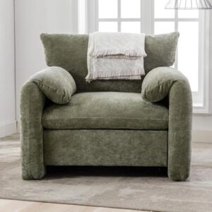 miscoos chenille oversized armchair - modern accent chair & single sofa lounge, 34'' wide, comfortable seating for living room & bedroom, green