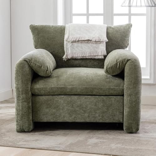 Miscoos Chenille Oversized Armchair - Modern Accent Chair & Single Sofa Lounge, 34'' Wide, Comfortable Seating for Living Room & Bedroom, Green