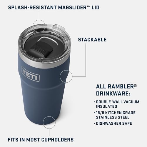 YETI Rambler 20 oz Stackable Tumbler, Stainless Steel, Vacuum Insulated with MagSlider Lid, Navy