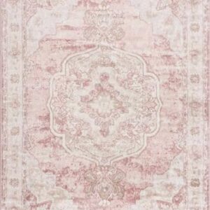 BoutiqueRugs Blush & Light Pink Collection Kandos Bohemian Oriental Medallion Area Rug - Traditional Floral Carpet for Living Room, Bedroom - Blush, Dusty Pink, Cream - 5'3" x 7' (5x7 Area Rug)