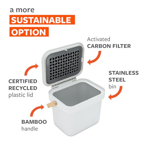 Full Circle Post Modern Stainless Steel 1.5 Gallon Compost Bin - Odor-Free Kitchen Countertop Composter with Charcoal Filter and Non-Scratch Base for Food Waste