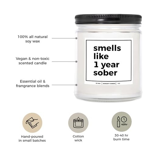 YouNique Designs Smells Like 1 Year Sober Candle - Cool Sobriety Gifts for Men, Women, One Year Sober Gifts for Men, Women, Sobriety Anniversary Candle, 1 Year Sobriety Gifts (Mahogany Teakwood)