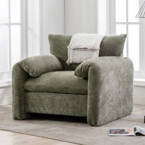 Miscoos Chenille Oversized Armchair - Modern Accent Chair & Single Sofa Lounge, 34'' Wide, Comfortable Seating for Living Room & Bedroom, Green