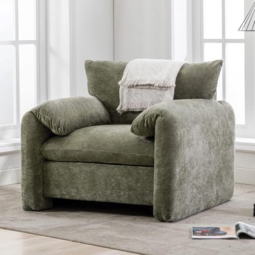 Miscoos Chenille Oversized Armchair - Modern Accent Chair & Single Sofa Lounge, 34'' Wide, Comfortable Seating for Living Room & Bedroom, Green