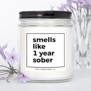 YouNique Designs Smells Like 1 Year Sober Candle - Cool Sobriety Gifts for Men, Women, One Year Sober Gifts for Men, Women, Sobriety Anniversary Candle, 1 Year Sobriety Gifts (Mahogany Teakwood)