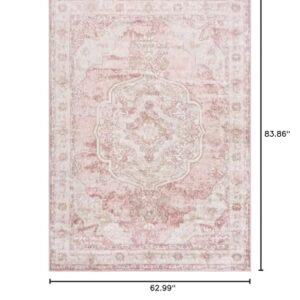 BoutiqueRugs Blush & Light Pink Collection Kandos Bohemian Oriental Medallion Area Rug - Traditional Floral Carpet for Living Room, Bedroom - Blush, Dusty Pink, Cream - 5'3" x 7' (5x7 Area Rug)