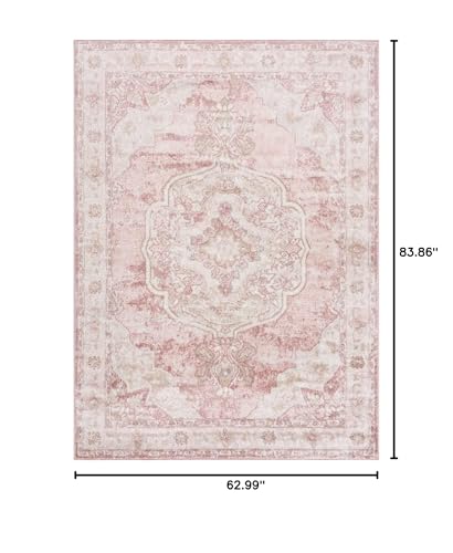 BoutiqueRugs Blush & Light Pink Collection Kandos Bohemian Oriental Medallion Area Rug - Traditional Floral Carpet for Living Room, Bedroom - Blush, Dusty Pink, Cream - 5'3" x 7' (5x7 Area Rug)