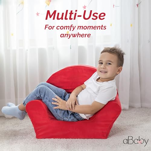 ABABY.COM Red Toddler Foam Chair - Comfy Reading Chair for Kids with Removable Cover- Lightweight Baby Chair