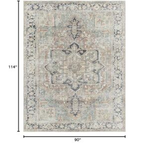 BoutiqueRugs Nisa Oriental Medallion Large Area Rug - Farmhouse Traditional Floral Carpet for Living Room - Machine Washable - Sage, Green, Rust - 7'6" x 9'6" (8x10 Area Rug)