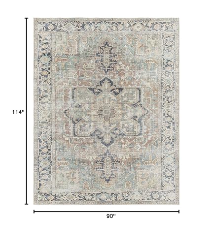 BoutiqueRugs Nisa Oriental Medallion Large Area Rug - Farmhouse Traditional Floral Carpet for Living Room - Machine Washable - Sage, Green, Rust - 7'6" x 9'6" (8x10 Area Rug)