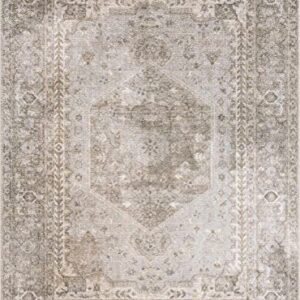 BoutiqueRugs Gael Farmhouse Area Rug - Machine Washable - Olive, Light Blue, Tan - 6'7" x 9'