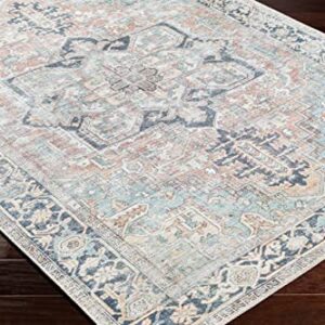 BoutiqueRugs Nisa Oriental Medallion Large Area Rug - Farmhouse Traditional Floral Carpet for Living Room - Machine Washable - Sage, Green, Rust - 7'6" x 9'6" (8x10 Area Rug)