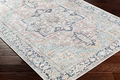 BoutiqueRugs Nisa Oriental Medallion Large Area Rug - Farmhouse Traditional Floral Carpet for Living Room - Machine Washable - Sage, Green, Rust - 7'6" x 9'6" (8x10 Area Rug)