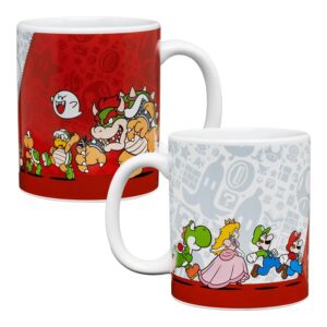 paladone super mario bros official licensed nintendo coffee mug, nostalgic gamer icon gift for luigi, yoshi and princess peach collectors 10oz novelty pop culture teacup