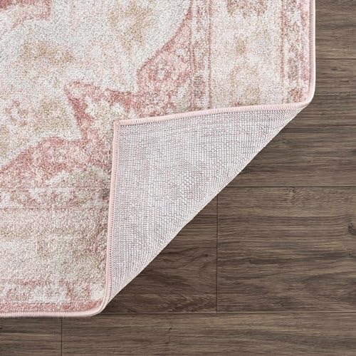 BoutiqueRugs Blush & Light Pink Collection Kandos Bohemian Oriental Medallion Area Rug - Traditional Floral Carpet for Living Room, Bedroom - Blush, Dusty Pink, Cream - 5'3" x 7' (5x7 Area Rug)