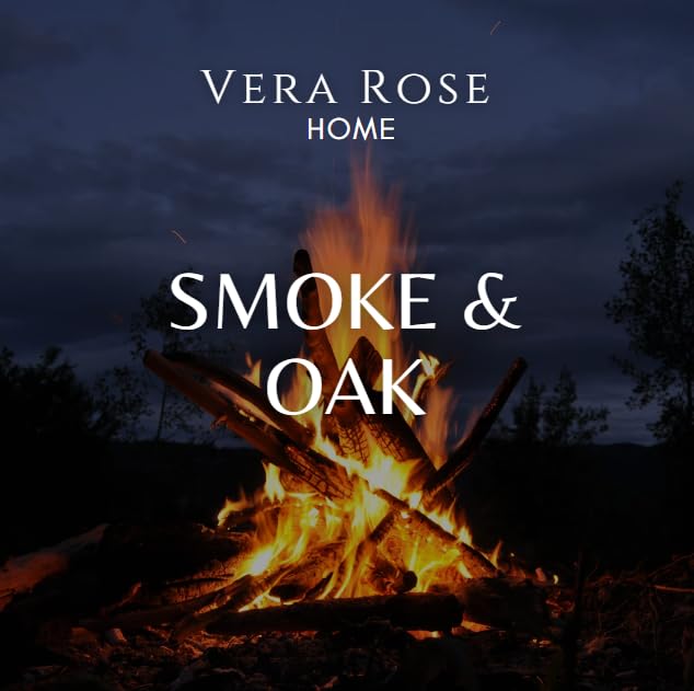 Vera Rose Home Smoke & Oak Scented Soy Candle Long Burning Highly Scented Cedar Sandalwood 60+ Hours Clean Burning Natural Candle Odor Eliminating Mens Scented Candle 12oz Jar