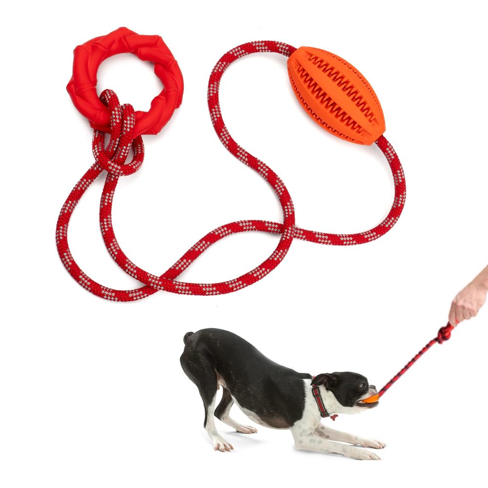 Wagably Interactive Dog Chew Toy with Rope for Aggressive Chewers - Tugging and Tossing - Puppy Training - Dispenses Treats and Food - Toothbrush for Pet Teeth Cleaning - Encourages Mental Stimulation