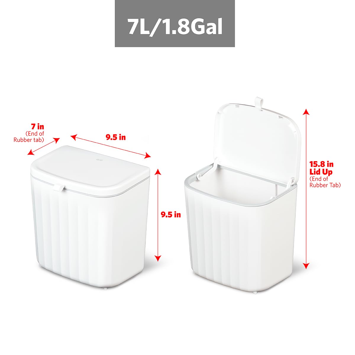 Glad Roomate Under Counter Trash Can | Space Saving Waste Bin for Kitchen Cabinet, Bathroom or Office | Dual Lid for Ease of Opening, 7 Liter, White