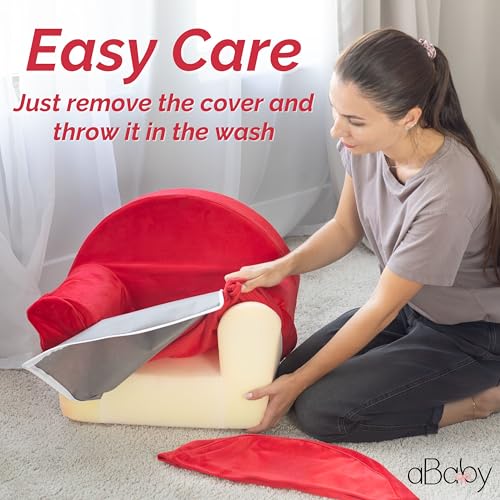 ABABY.COM Red Toddler Foam Chair - Comfy Reading Chair for Kids with Removable Cover- Lightweight Baby Chair