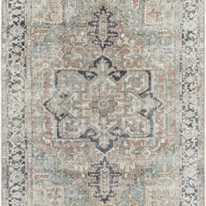 BoutiqueRugs Nisa Oriental Medallion Large Area Rug - Farmhouse Traditional Floral Carpet for Living Room - Machine Washable - Sage, Green, Rust - 7'6" x 9'6" (8x10 Area Rug)