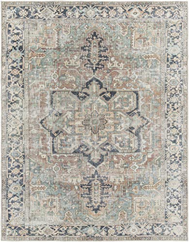 BoutiqueRugs Nisa Oriental Medallion Large Area Rug - Farmhouse Traditional Floral Carpet for Living Room - Machine Washable - Sage, Green, Rust - 7'6" x 9'6" (8x10 Area Rug)