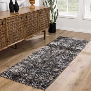 BoutiqueRugs Owatonna Traditional Floral Area Rug - Oriental Damask Patterned Rug for Living Room, Bedroom, Dining Room - Black, Charcoal, Sage - 4'3" x 5'7"