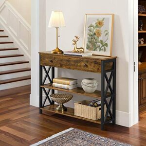 Yaheetech Console Table with Drawer, Sofa Table with Storage Shelves, 39.5 Inch Entryway Table with Metal Frame, for Living Room, Entryway, Hallway, Rustic Brown