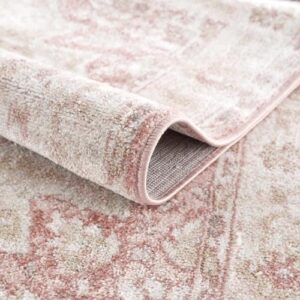 BoutiqueRugs Blush & Light Pink Collection Kandos Bohemian Oriental Medallion Area Rug - Traditional Floral Carpet for Living Room, Bedroom - Blush, Dusty Pink, Cream - 5'3" x 7' (5x7 Area Rug)