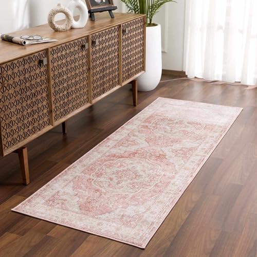 BoutiqueRugs Blush & Light Pink Collection Kandos Bohemian Oriental Medallion Area Rug - Traditional Floral Carpet for Living Room, Bedroom - Blush, Dusty Pink, Cream - 5'3" x 7' (5x7 Area Rug)