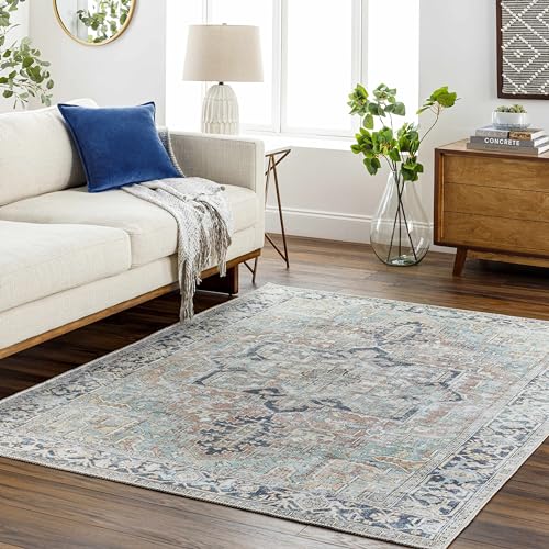 BoutiqueRugs Nisa Oriental Medallion Large Area Rug - Farmhouse Traditional Floral Carpet for Living Room - Machine Washable - Sage, Green, Rust - 7'6" x 9'6" (8x10 Area Rug)