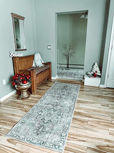 BoutiqueRugs Nisa Oriental Medallion Large Area Rug - Farmhouse Traditional Floral Carpet for Living Room - Machine Washable - Sage, Green, Rust - 7'6" x 9'6" (8x10 Area Rug)