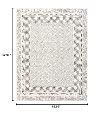 BoutiqueRugs Burdette Farmhouse Black and White Soft Neutral Area Rug - Boho Oriental Medallion Area Carpet for Bedroom, Living Room, Dining Room - Charcoal, Black, Cream - 5'3" Round Rug