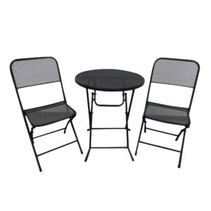 four seasons courtyard padova 3 piece bistro outdoor backyard dining set with 2 folding chairs and round table furniture for patios or decks, black