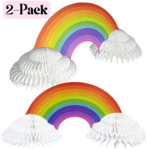 GIFTEXPRESS 2 Pack Jumbo 30" Rainbow Honeycomb Centerpiece - Paper Rainbows & Clouds Theme Party Supplies Decorations - Perfect Decor for Tables at Baby Showers & Birthdays