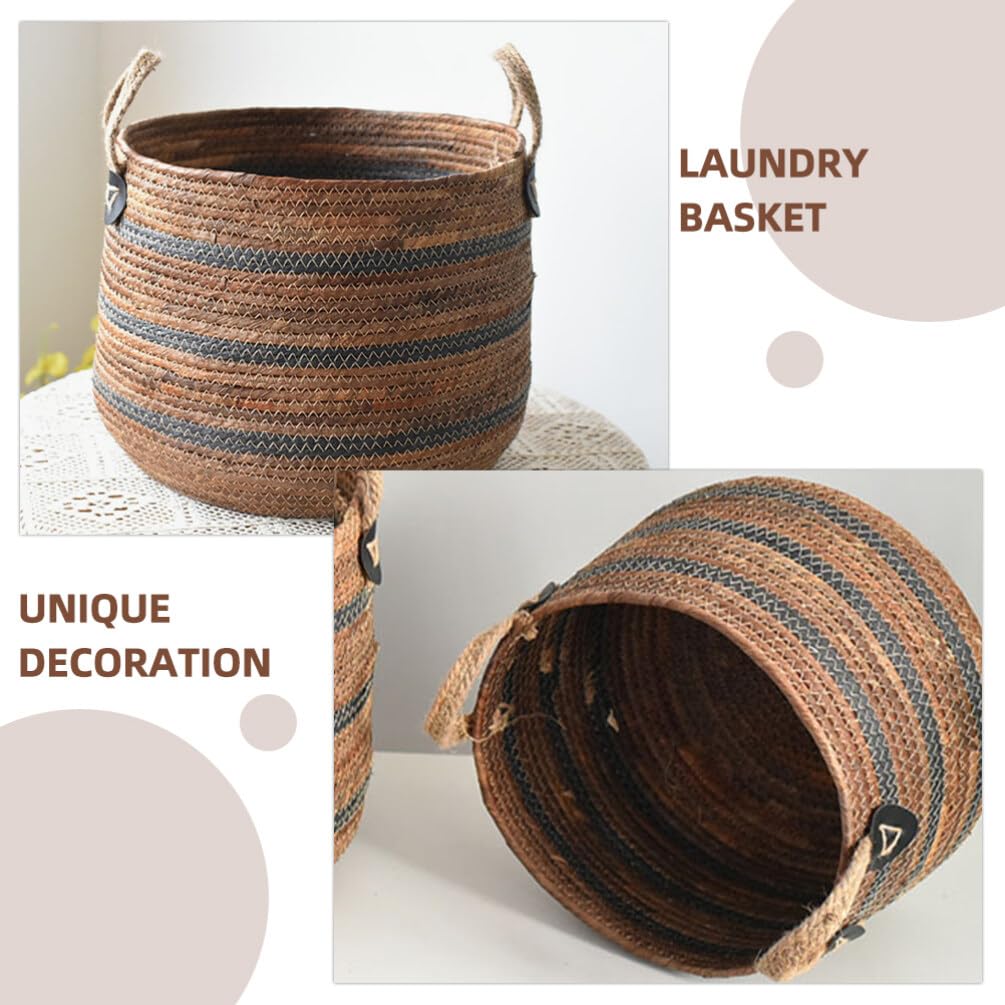 Cabilock Woven Storage Basket Straw Planter Basket Toy Blanket Organizer Bin Laundry Hamper With Handles Wicker Basket Sundries Case Container for Home Decor