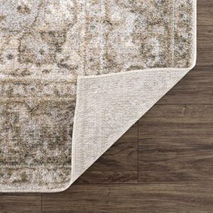 BoutiqueRugs Gael Farmhouse Area Rug - Machine Washable - Olive, Light Blue, Tan - 6'7" x 9'