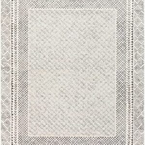 BoutiqueRugs Burdette Farmhouse Black and White Soft Neutral Area Rug - Boho Oriental Medallion Area Carpet for Bedroom, Living Room, Dining Room - Charcoal, Black, Cream - 5'3" Round Rug