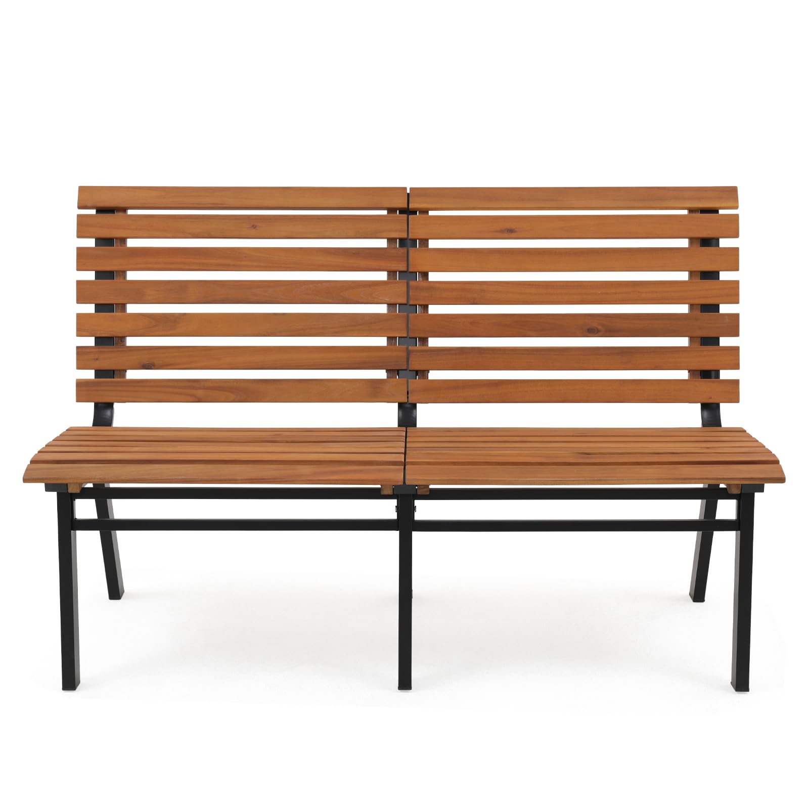 Verano Garden 54 Inches Outdoor Acacia Wood Bench, Oil Finished Armless Garden Bench with Slatted Seat & Steel Frame for Garden, Park, Porch, Yard, Deck (54.1" L×22.6" W×34.3" H)