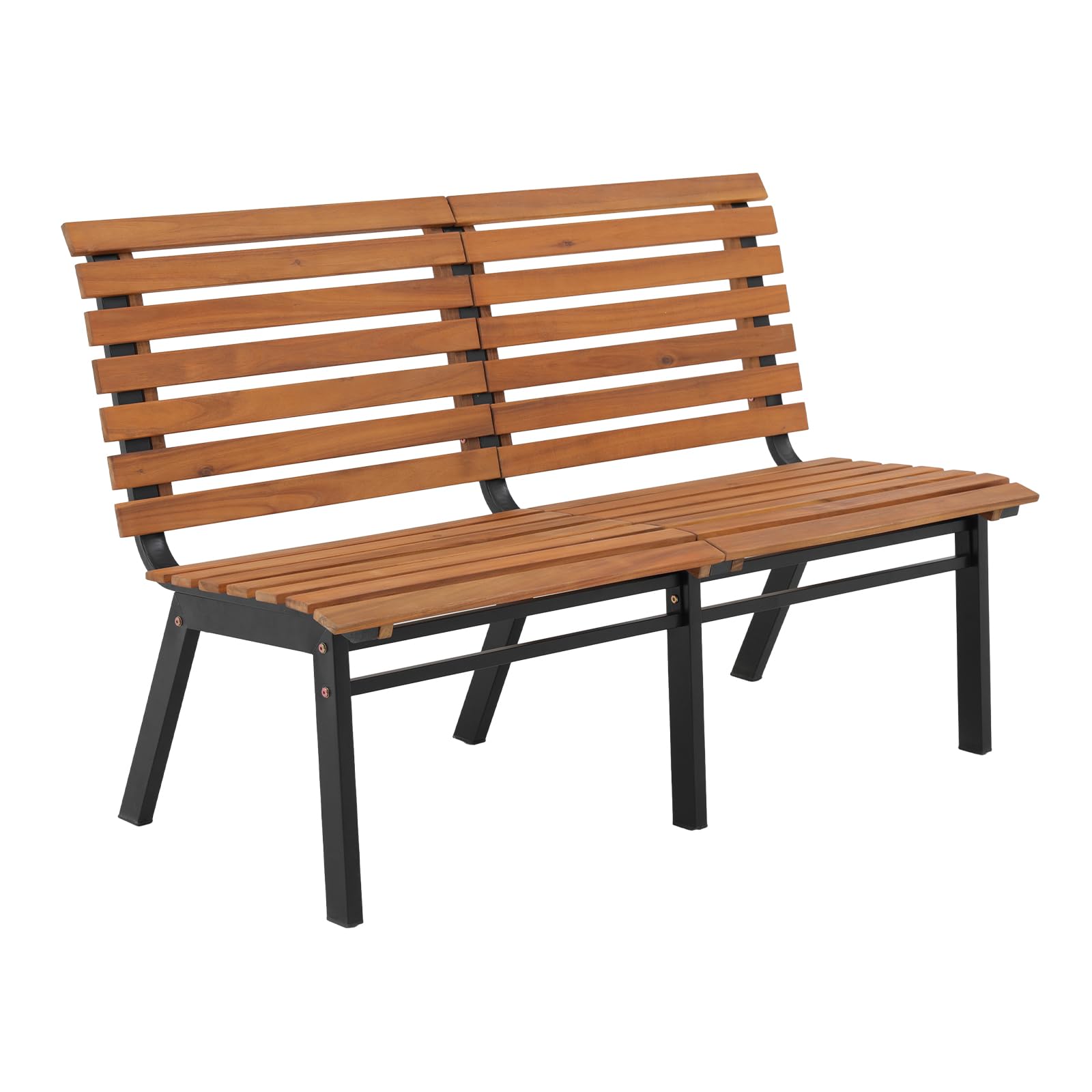 Verano Garden 54 Inches Outdoor Acacia Wood Bench, Oil Finished Armless Garden Bench with Slatted Seat & Steel Frame for Garden, Park, Porch, Yard, Deck (54.1" L×22.6" W×34.3" H)