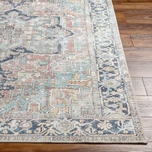 BoutiqueRugs Nisa Oriental Medallion Large Area Rug - Farmhouse Traditional Floral Carpet for Living Room - Machine Washable - Sage, Green, Rust - 7'6" x 9'6" (8x10 Area Rug)