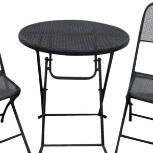 Four Seasons Courtyard Padova 3 Piece Bistro Outdoor Backyard Dining Set with 2 Folding Chairs and Round Table Furniture for Patios or Decks, Black