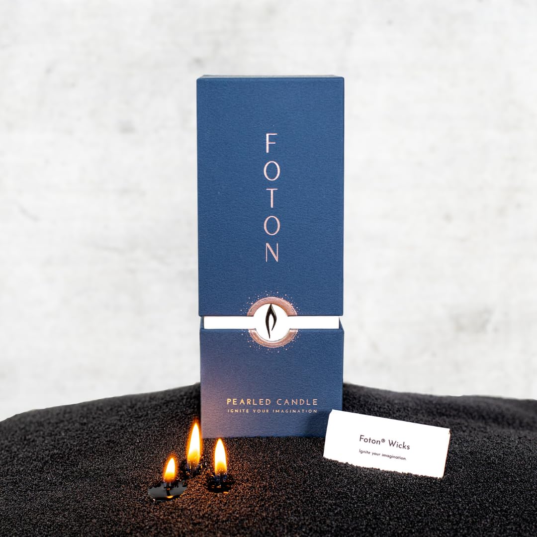 Foton Pearled Candle Colored 18 Oz - Black Unscented Non Toxic Luxury Long Lasting Powder Candles up to 120 Hours - Refillable Candle Sand with 30 Wicks for Candle Making