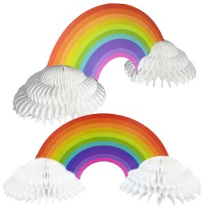 giftexpress 2 pack jumbo 30" rainbow honeycomb centerpiece - paper rainbows & clouds theme party supplies decorations - perfect decor for tables at baby showers & birthdays