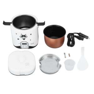 portable 12v car travel rice cooker 2 cups,1.2l mini rice cookers with cooking heating and keeping warm function, 304 stainless steel steam tray