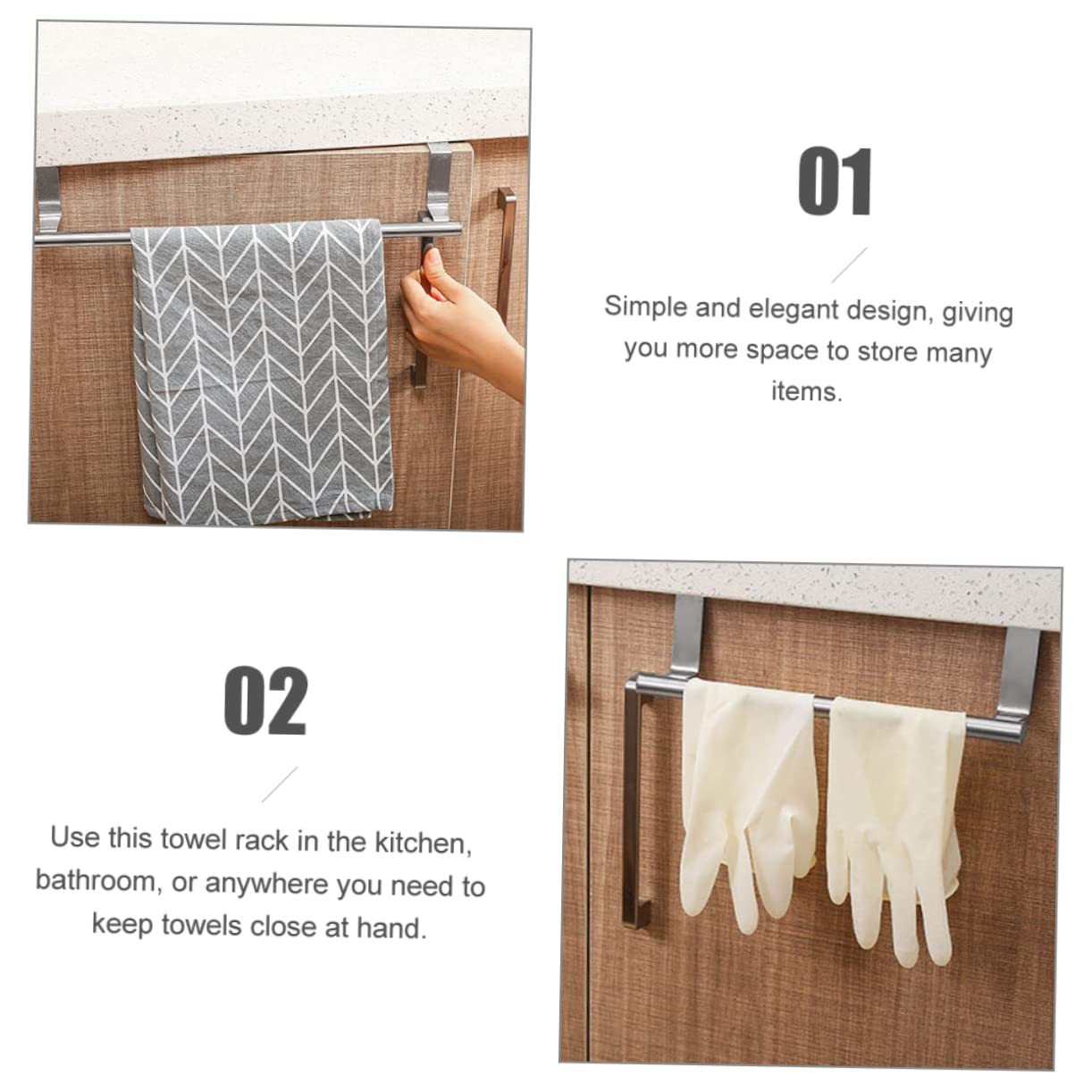 KONTONTY 2Pcs Over The Door Towel Holder Versatile Towel Hanging Bar for Kitchen and Bathroom for Dish Towels Tea Towels and Hand Towels Easy Installation Design